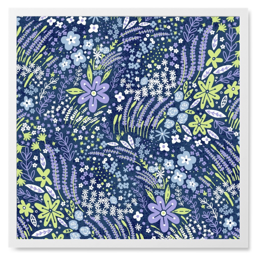 Meadow Floral - Blue Photo Tile, White, Framed, 8x8, Blue, True Blue