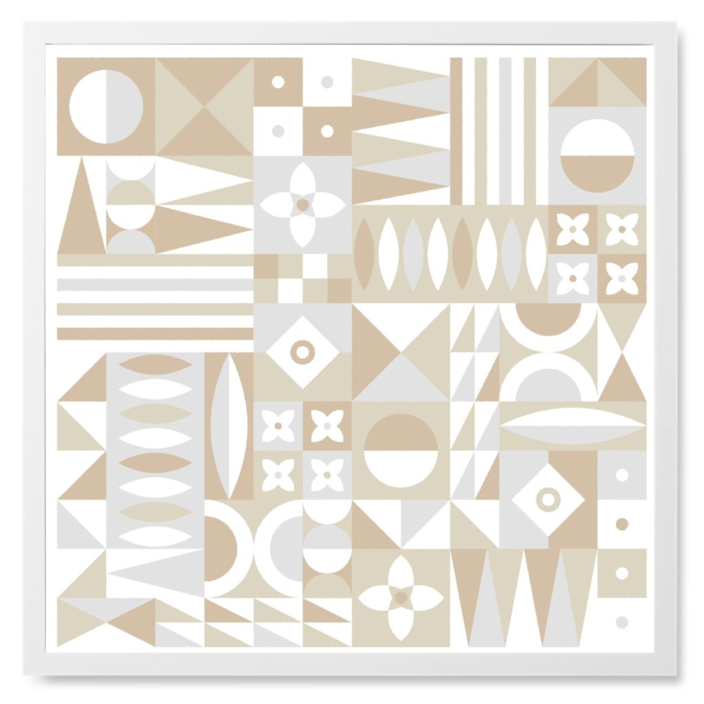 Modern Blocks Photo Tile, White, Framed, 8x8, Beige, Pearl