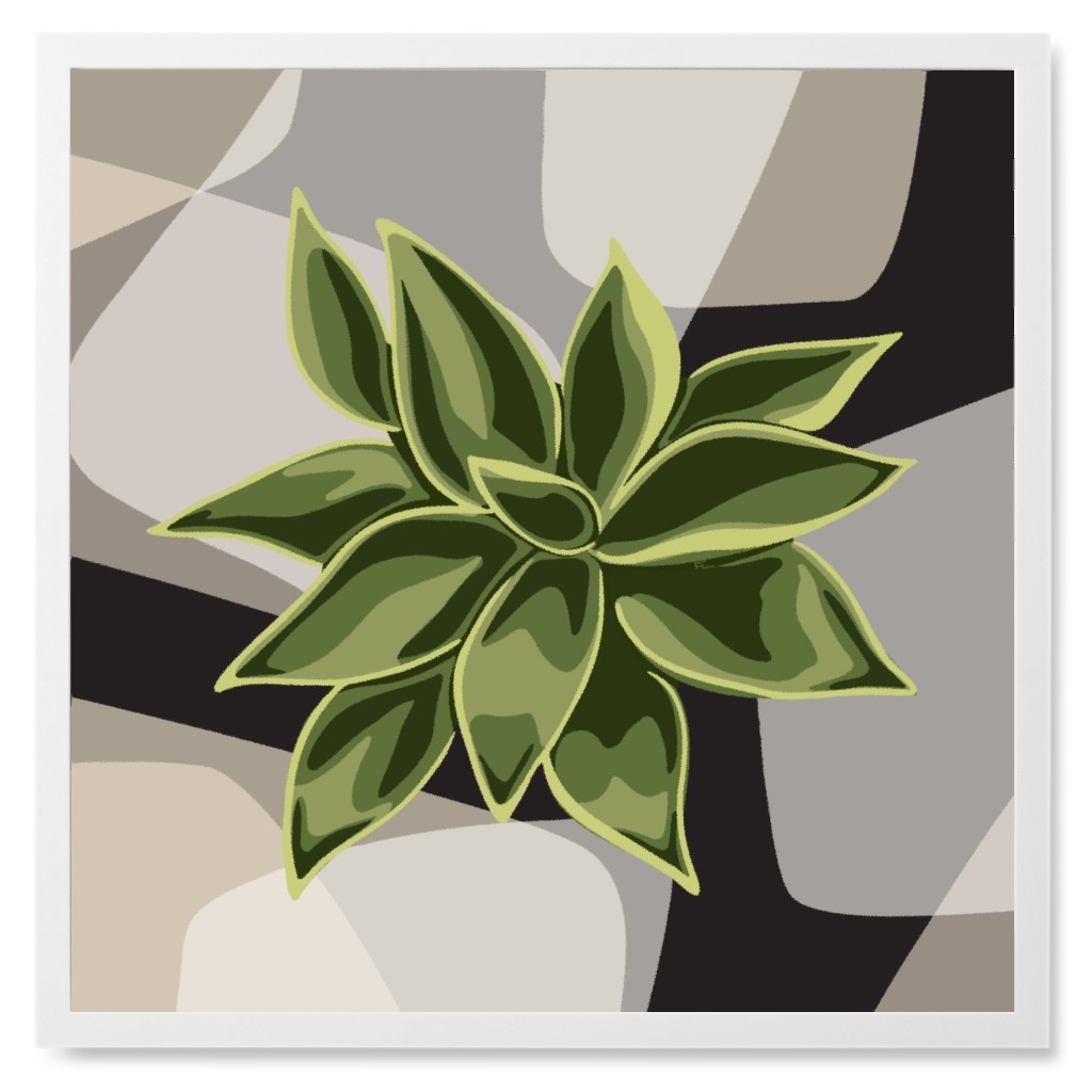 Modern Succulent - Green on Neutral Photo Tile, White, Framed, 8x8, Green