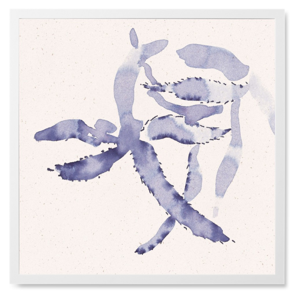 Watercolor Minimalist Cacti - Indigo Photo Tile, White, Framed, 8x8, Blue, True Blue