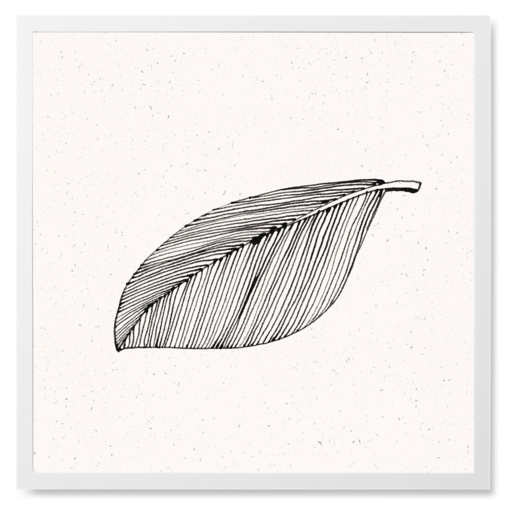 Line Art Leaf - Black Photo Tile, White, Framed, 8x8, Black, Black