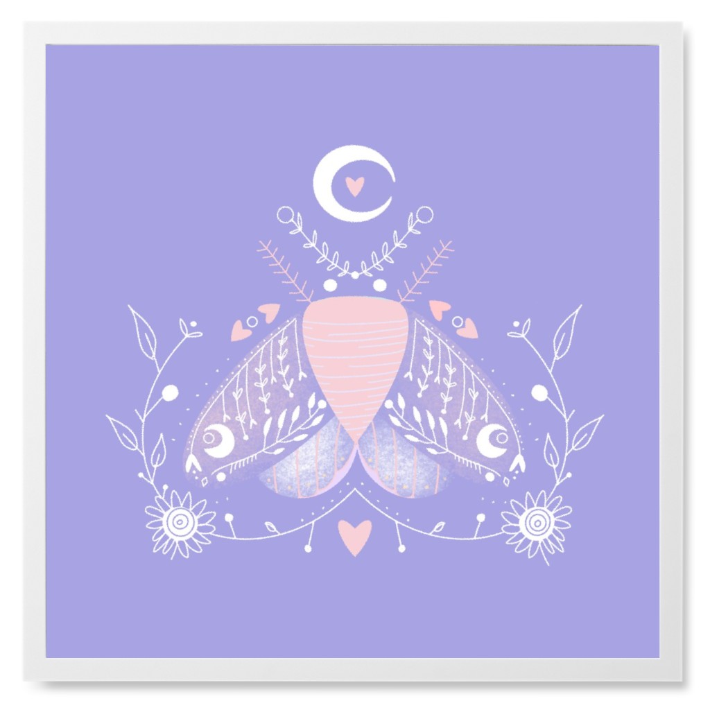 Moth - Lilac and Pink Photo Tile, White, Framed, 8x8, Purple
