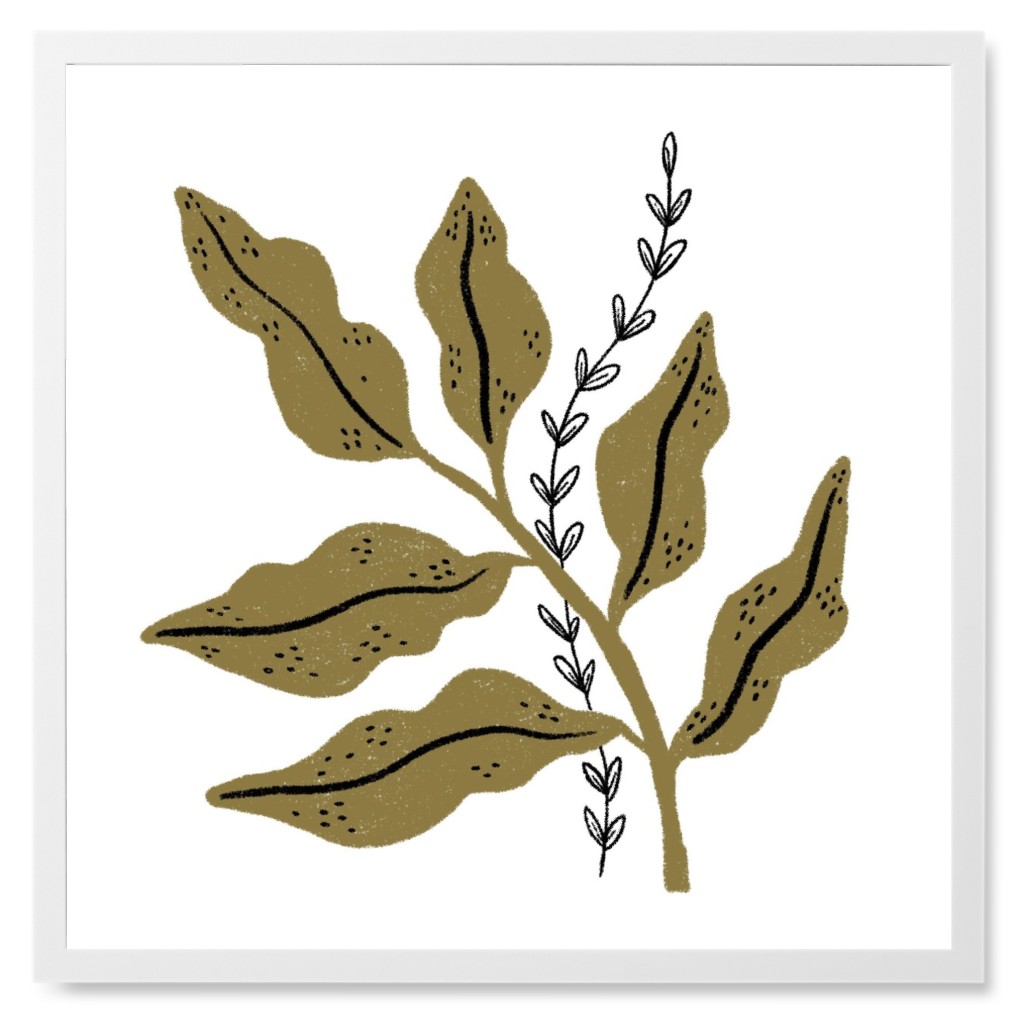 Minimalist Sprig - Neutral on White Photo Tile, White, Framed, 8x8, Green, Classic Green