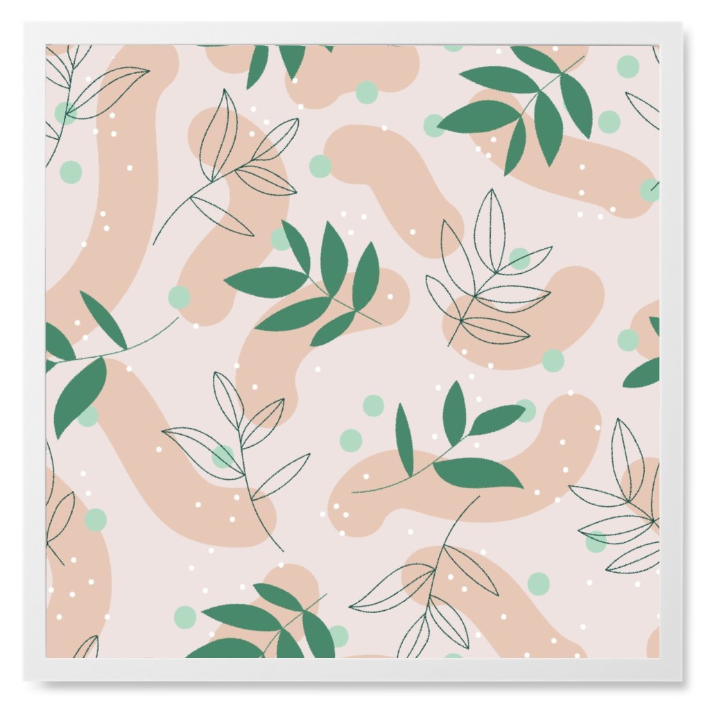 the Modernist - Leaves and Shapes Photo Tile, White, Framed, 8x8, Pink