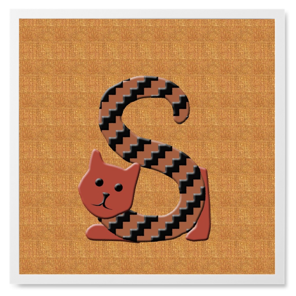 Cat Alphabet - S Photo Tile, White, Framed, 8x8, Orange