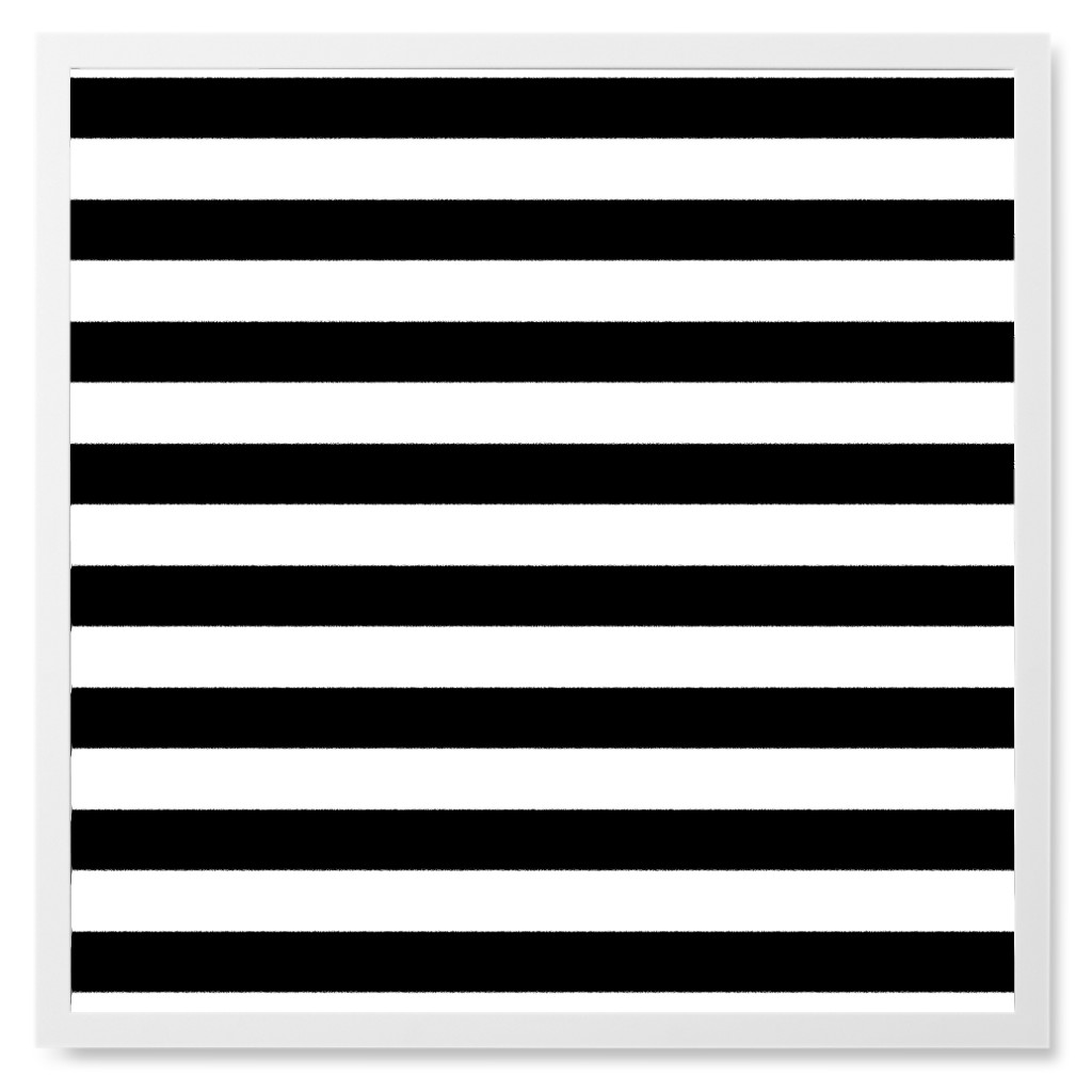 Striped - Black and White Photo Tile, White, Framed, 8x8, Black, Black