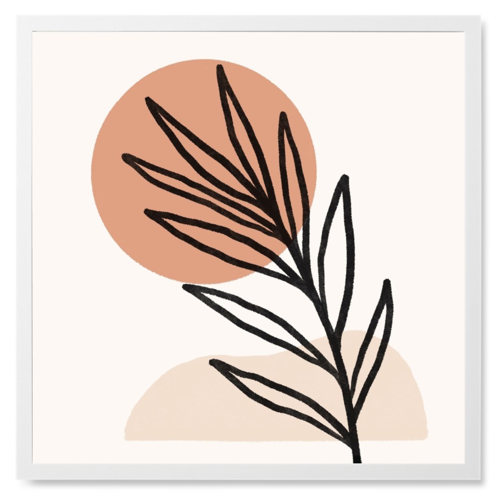 Delicate Leaves At Sunset Photo Tile, White, Framed, 8x8, Beige