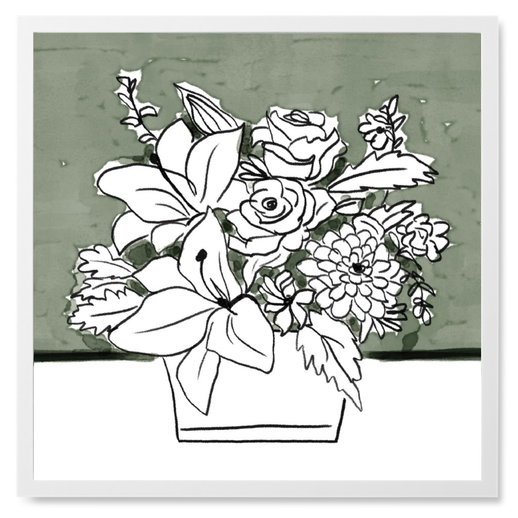 Centerpiece Sketch - Green Photo Tile, White, Framed, 8x8, Green