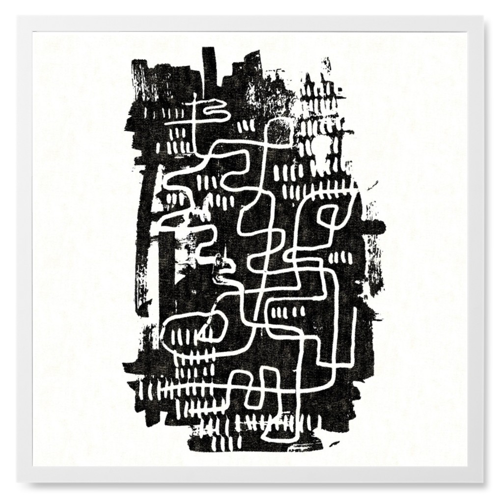 Inky Explorations - Black and White Photo Tile, White, Framed, 8x8, Black, Black