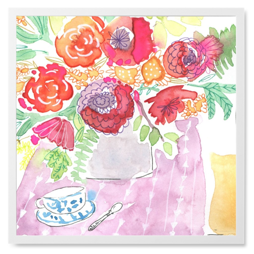 Flower and Tea - Multi Photo Tile, White, Framed, 8x8, Pink, Bright Pink