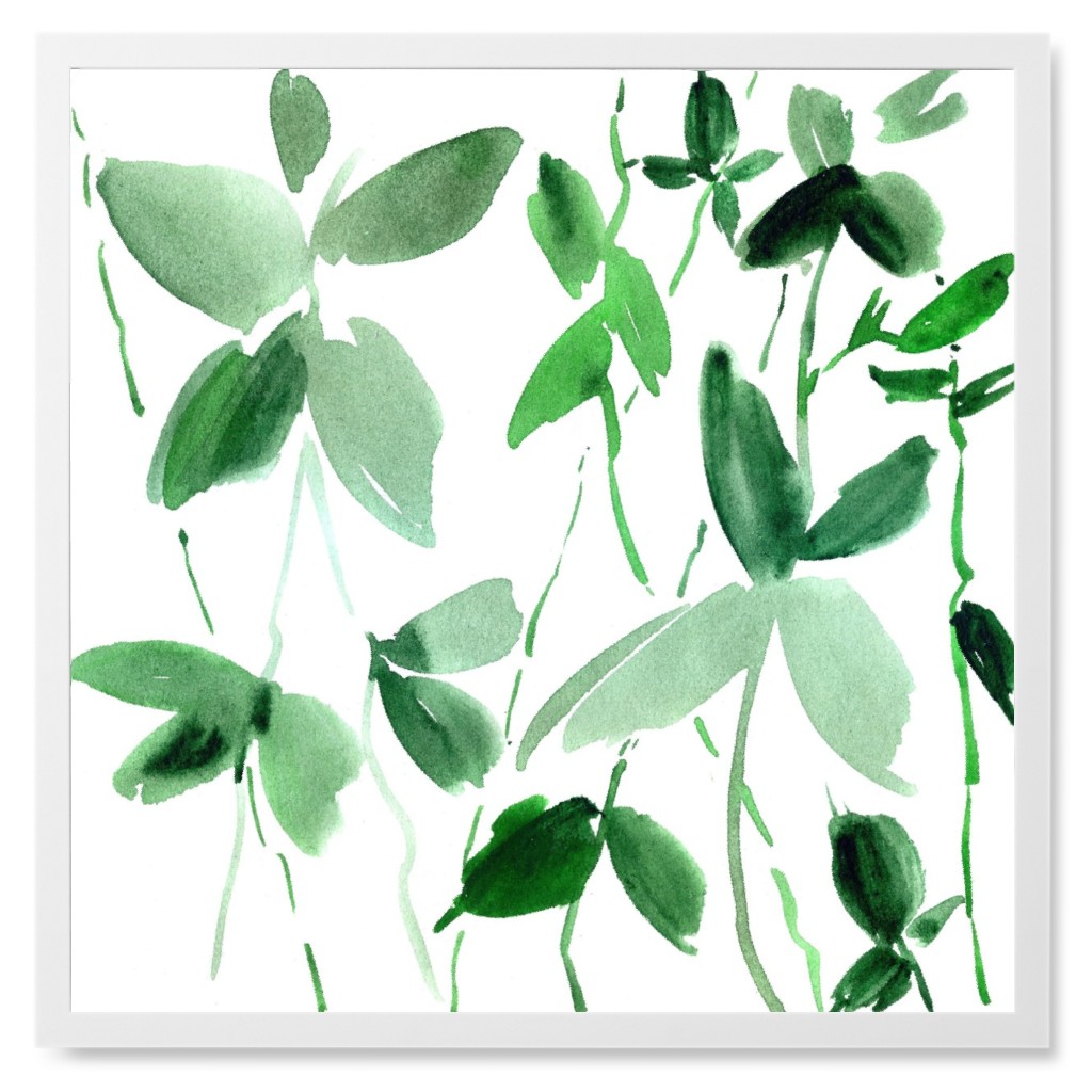 Watercolor Floral and Greenery Photo Tile, White, Framed, 8x8, Green, Mantis