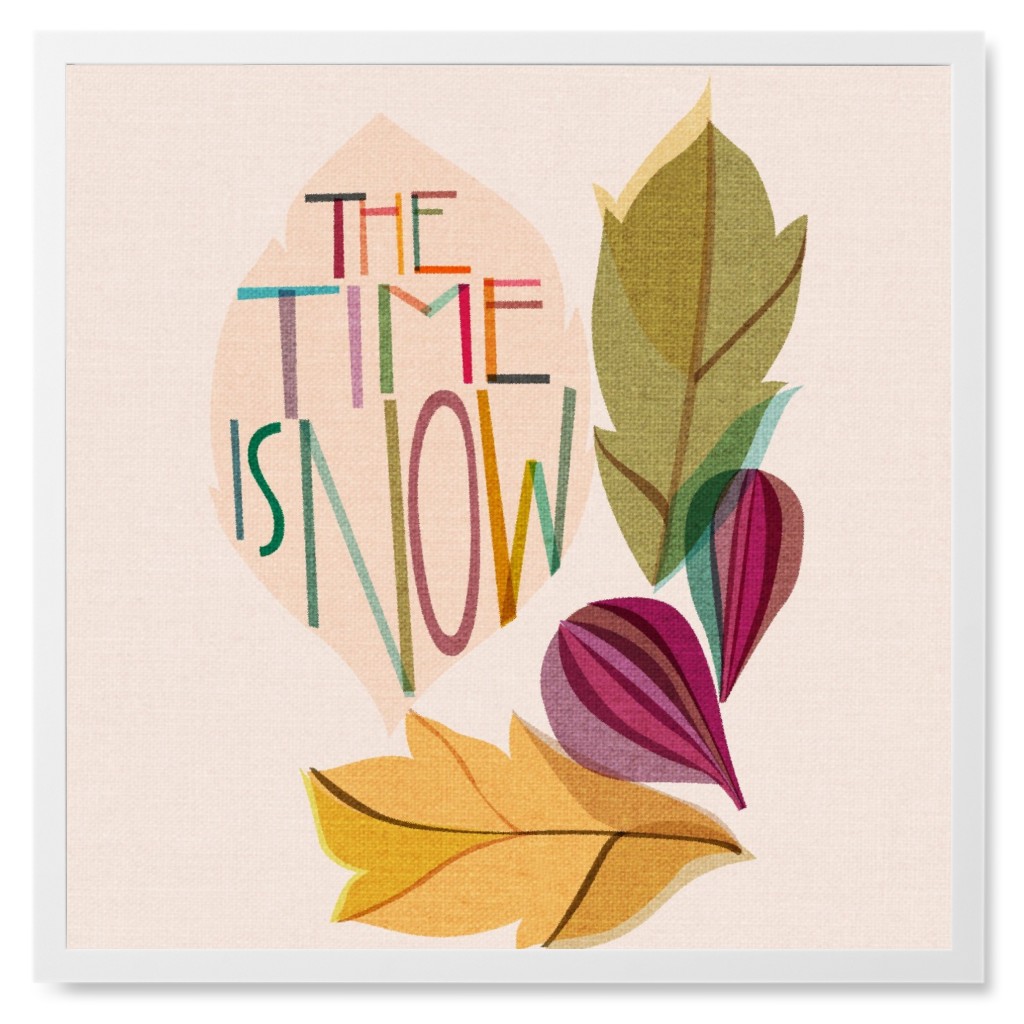 the Time Is Now - Pink Photo Tile, White, Framed, 8x8, Pink, Bright Pink