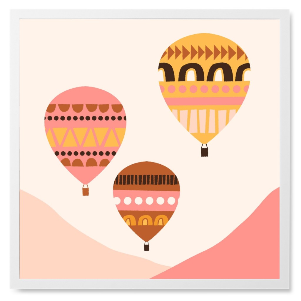 Balloon Ride - Pink Photo Tile, White, Framed, 8x8, Pink
