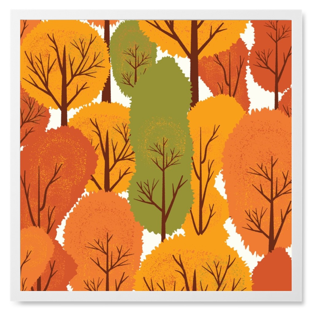 Forest in Autumn - Orange Photo Tile, White, Framed, 8x8, Orange