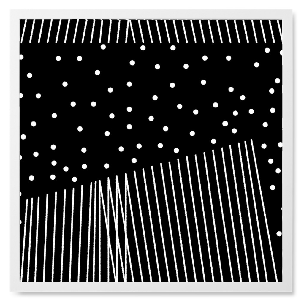 Abstract Geometric Lines and Dots - Black Photo Tile, White, Framed, 8x8, Black