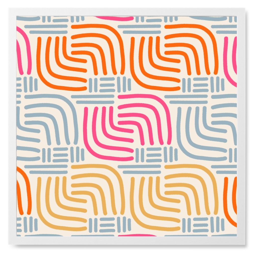 Abstract Geo Lines - Warm and Gray Photo Tile, White, Framed, 8x8, Multicolor