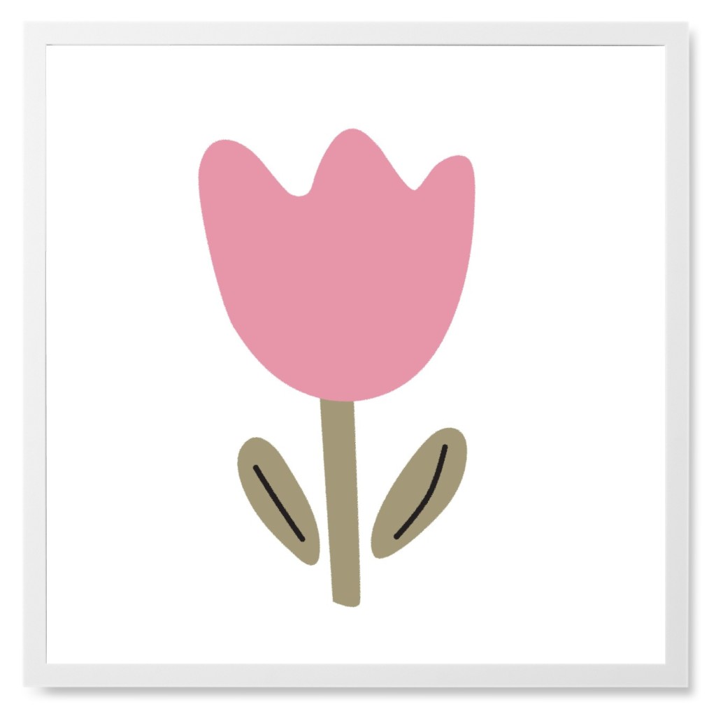 Fun Tulip Flower - Pink Photo Tile, White, Framed, 8x8, Pink