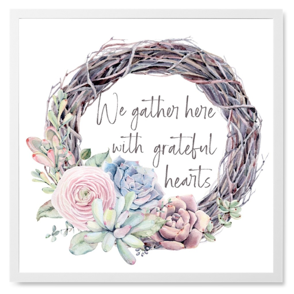 Gather Here With Grateful Hearts Succulents - Multi Photo Tile, White, Framed, 8x8, Gray