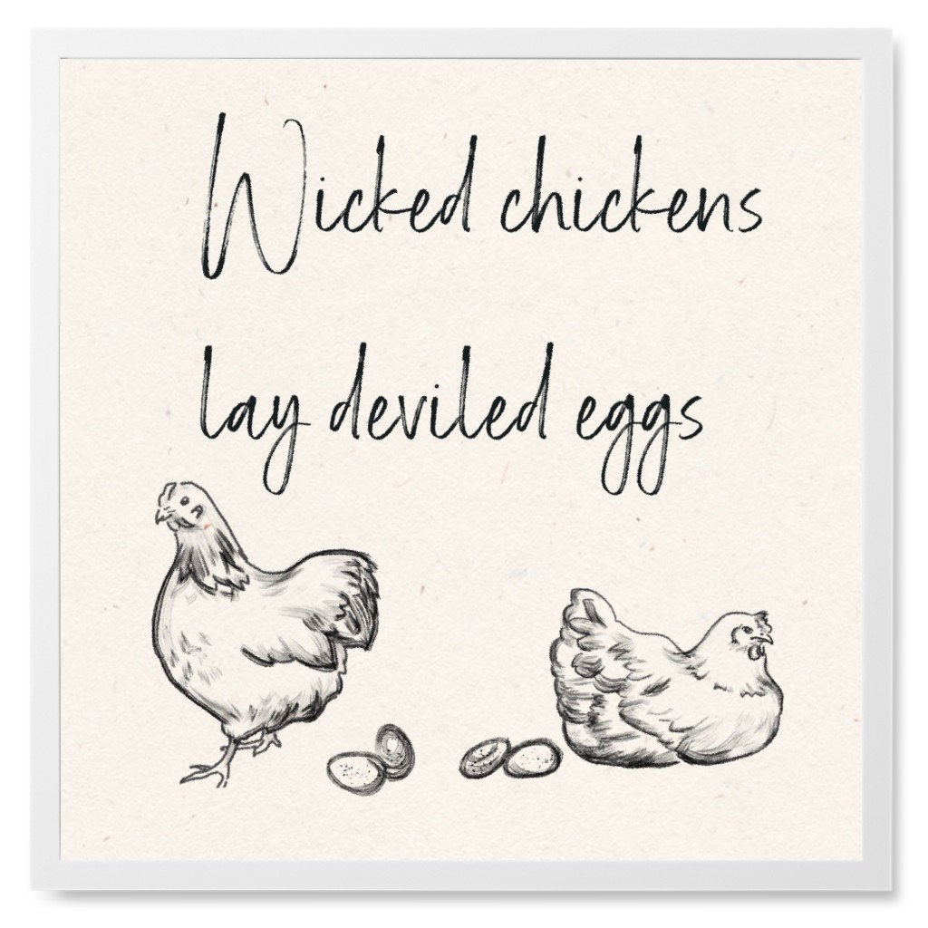Wicked Chickens - Beige and Black Photo Tile, White, Framed, 8x8, Beige, Pearl