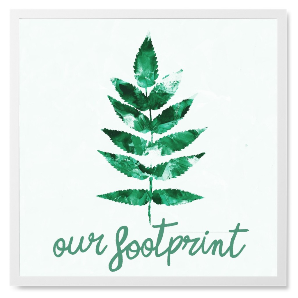Our Footprint Botanical Leaf - Green Photo Tile, White, Framed, 8x8, Green