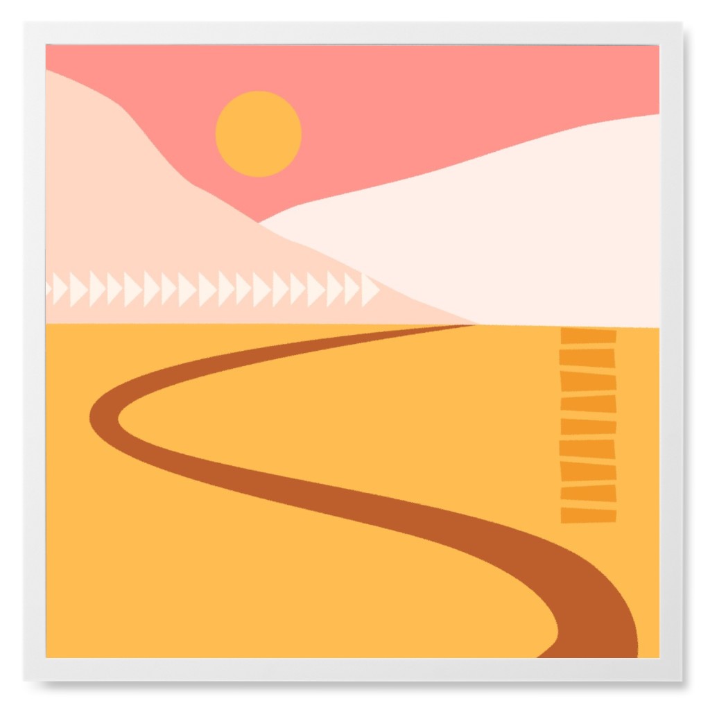 Country Road - Orange and Pink Photo Tile, White, Framed, 8x8, Orange