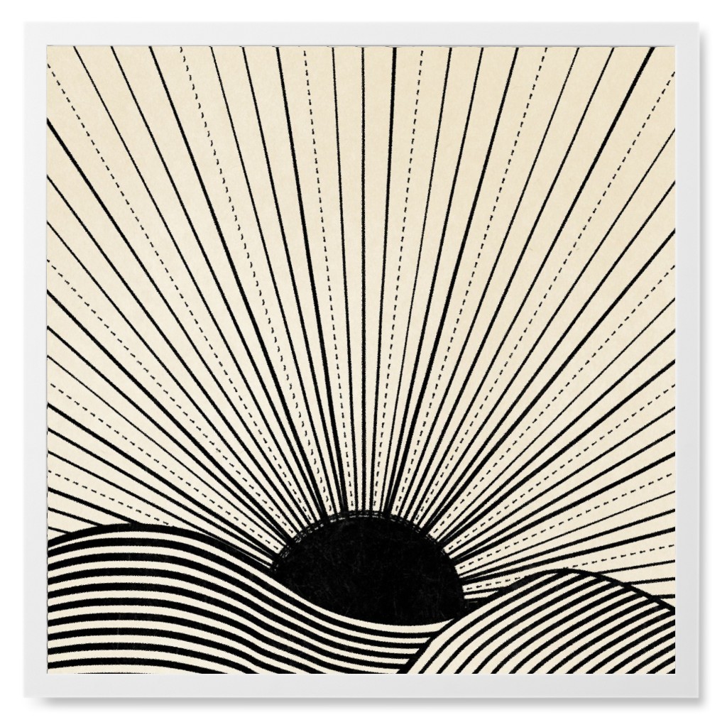 Sun Scene Photo Tile, White, Framed, 8x8, Beige, Pebble