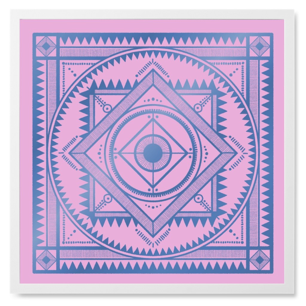 Tribal Geometric Tile Iii Photo Tile, White, Framed, 8x8, Pink