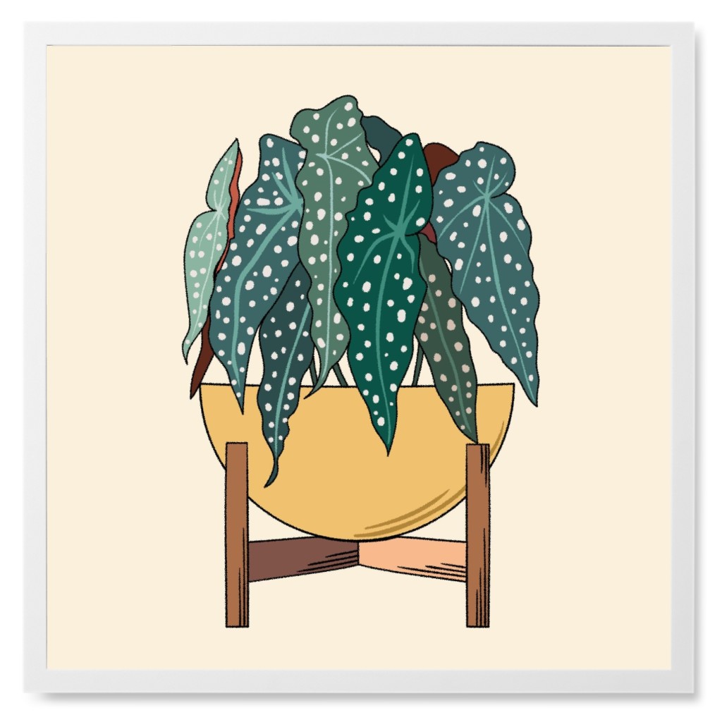 Begonia in Pot - Neutral Photo Tile, White, Framed, 8x8, Beige