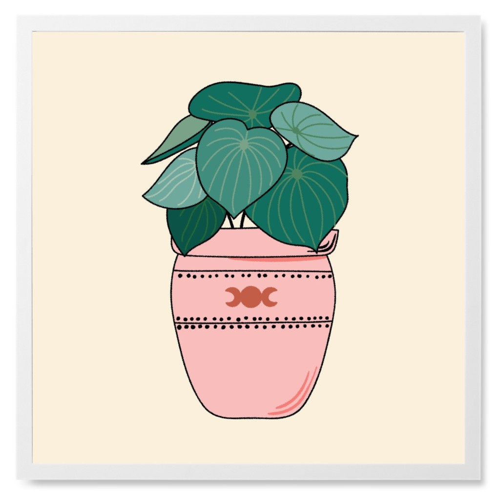 Plant in Pot - Pink and Beige Photo Tile, White, Framed, 8x8, Beige