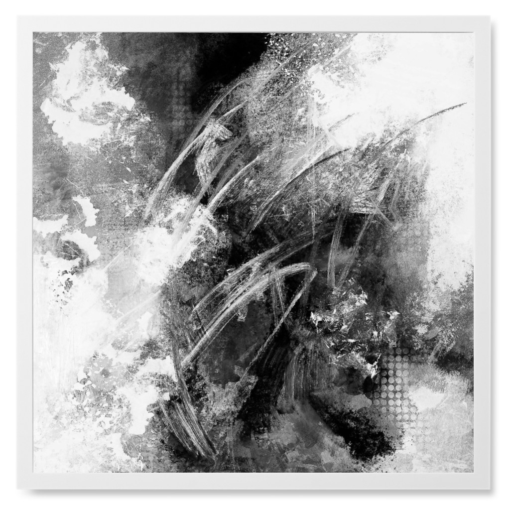 Sponge Paint Black and White Photo Tile, White, Framed, 8x8, Black, Black