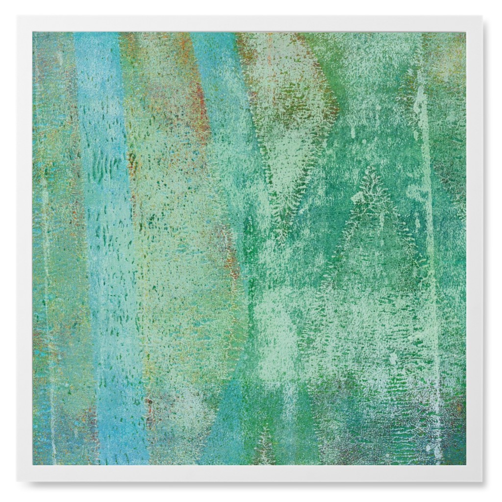 Green Blue Watercolor Photo Tile, White, Framed, 8x8, Green, Classic Green
