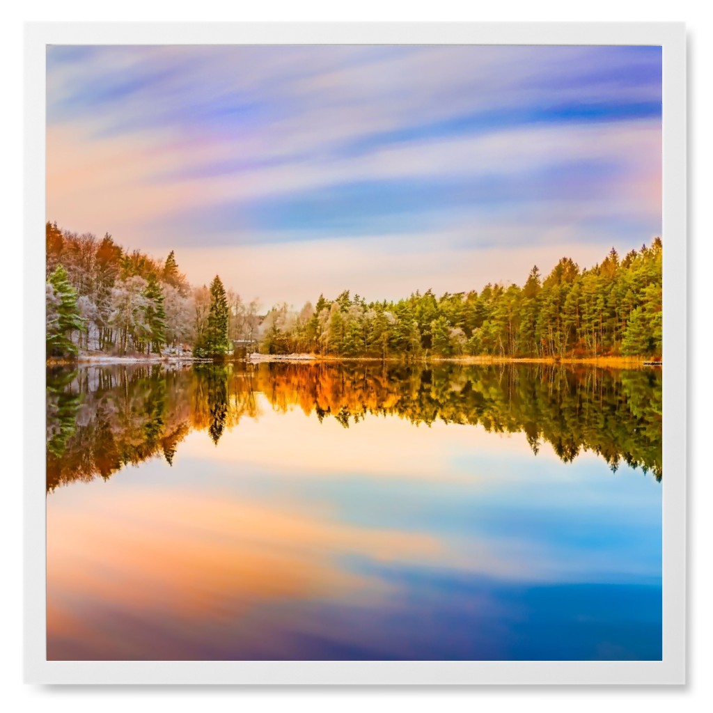 Frost Meets Green Photo Tile, White, Framed, 8x8, Multicolor