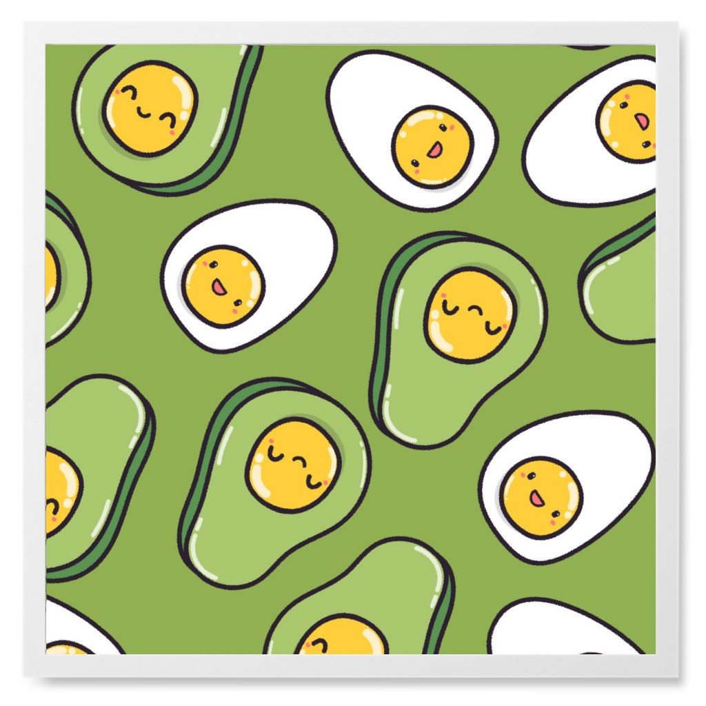 Cute Egg and Avocado - Green Photo Tile, White, Framed, 8x8, Green, Classic Green