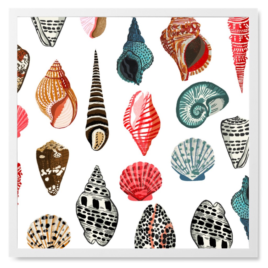 Ocean Seashells - Multi on White Photo Tile, White, Framed, 8x8, Multicolor