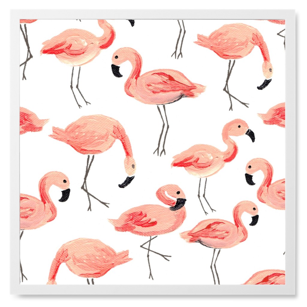 Flamingo Party - Pink Photo Tile, White, Framed, 8x8, Pink