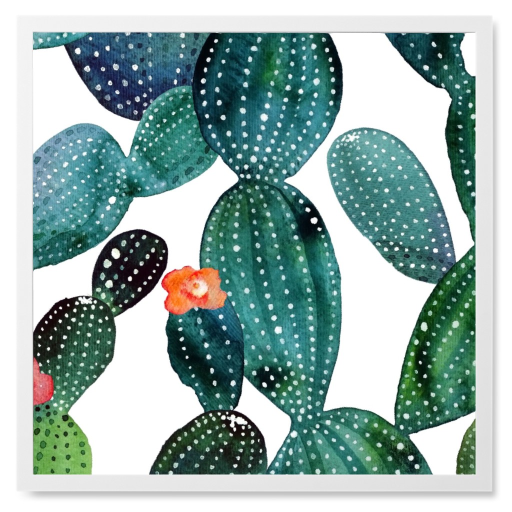 Cactuses - Green Photo Tile, White, Framed, 8x8, Green, Classic Green