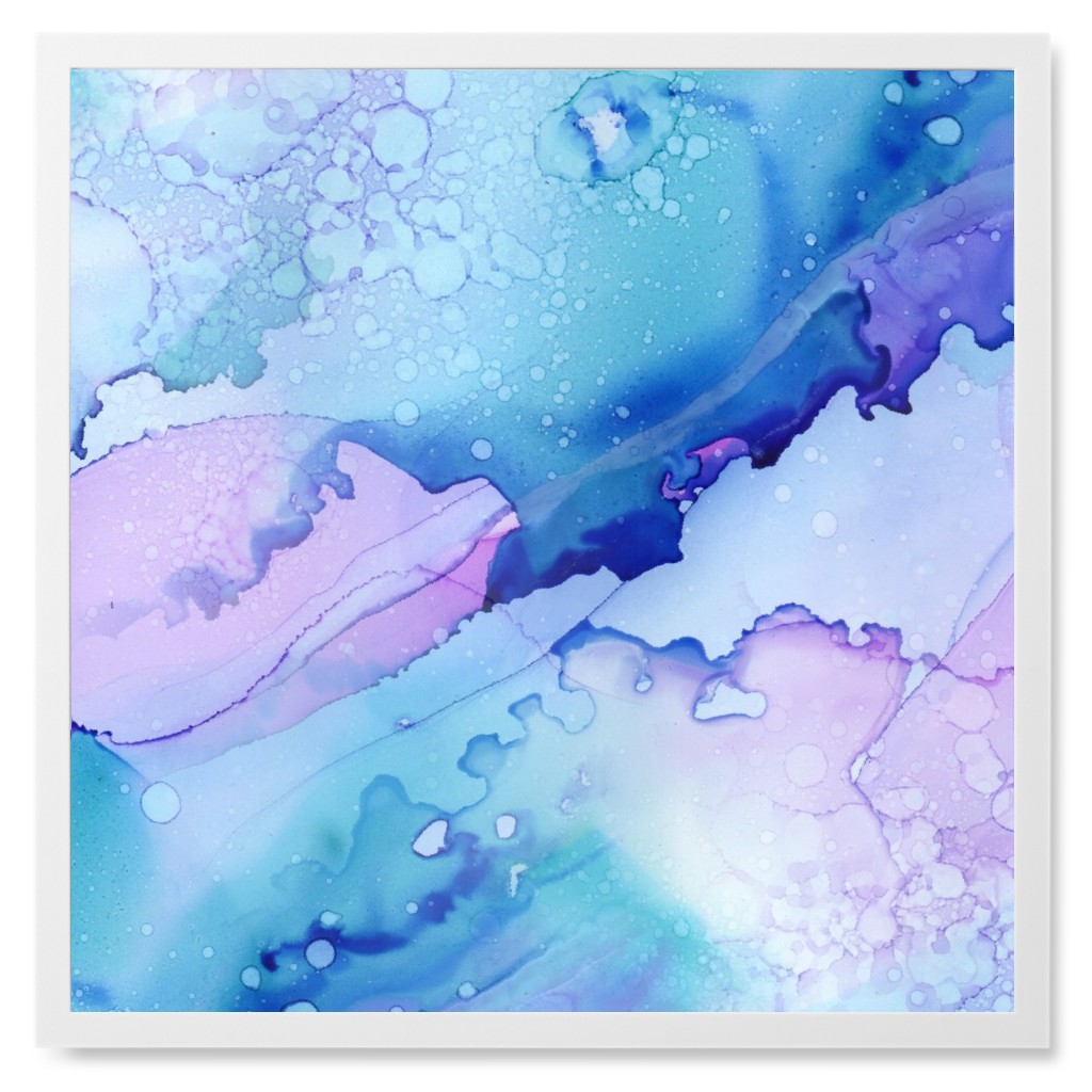 Watercolor Waves - Blue and Purple Photo Tile, White, Framed, 8x8, Blue