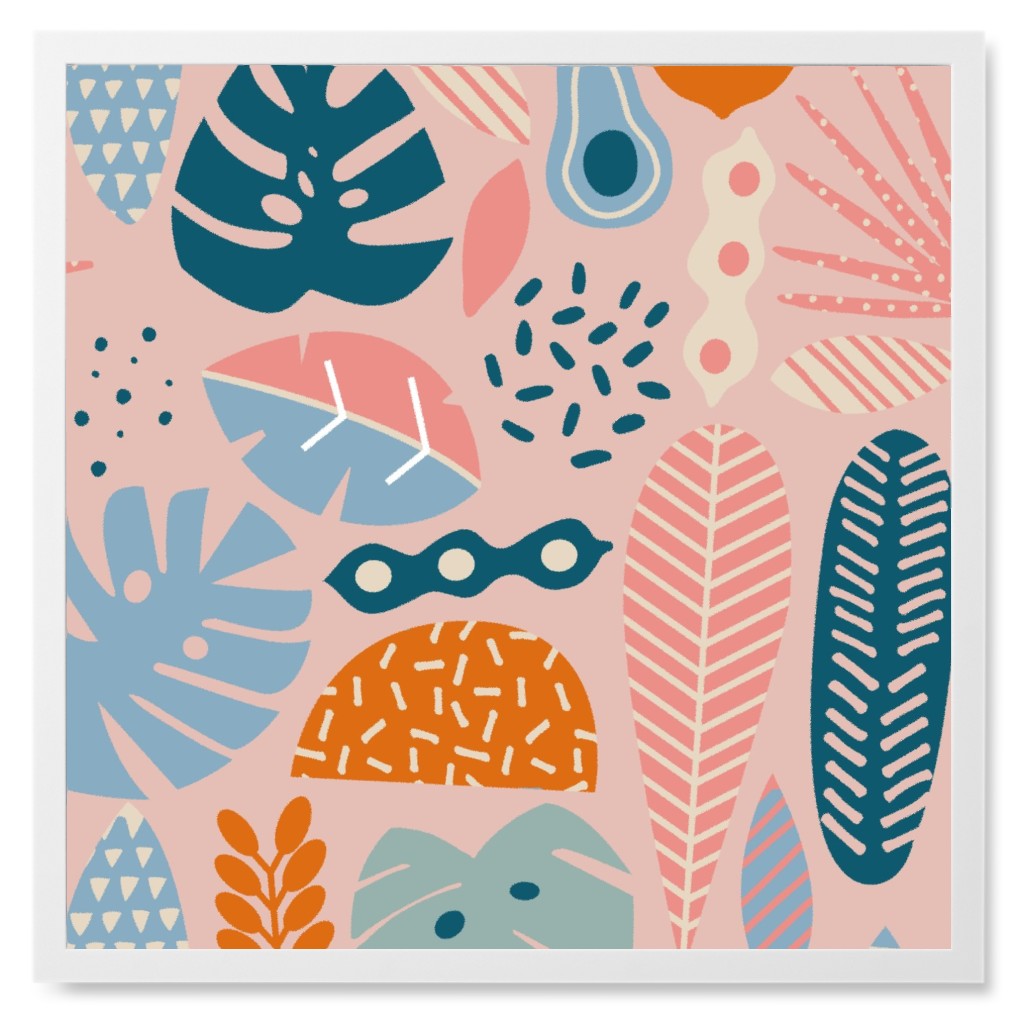Retro Tropical Pattern Photo Tile, White, Framed, 8x8, Multicolor