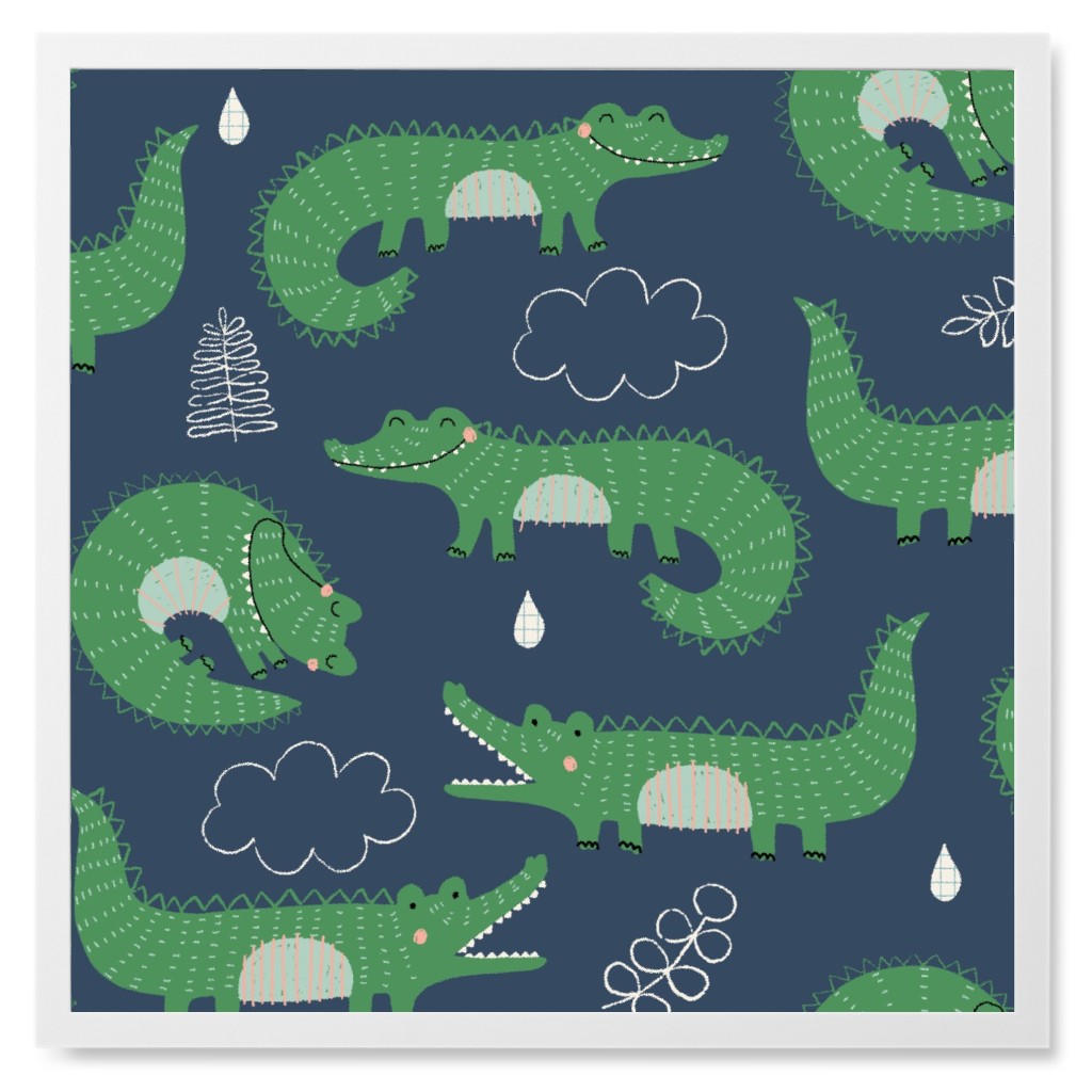 Cute Alligators - Green Photo Tile, White, Framed, 8x8, Green, Classic Green