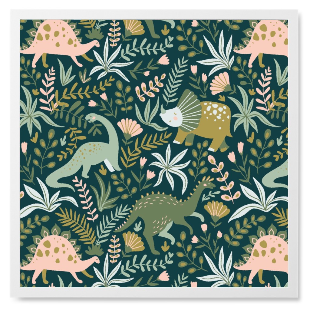Dino - Green Photo Tile, White, Framed, 8x8, Green, Classic Green
