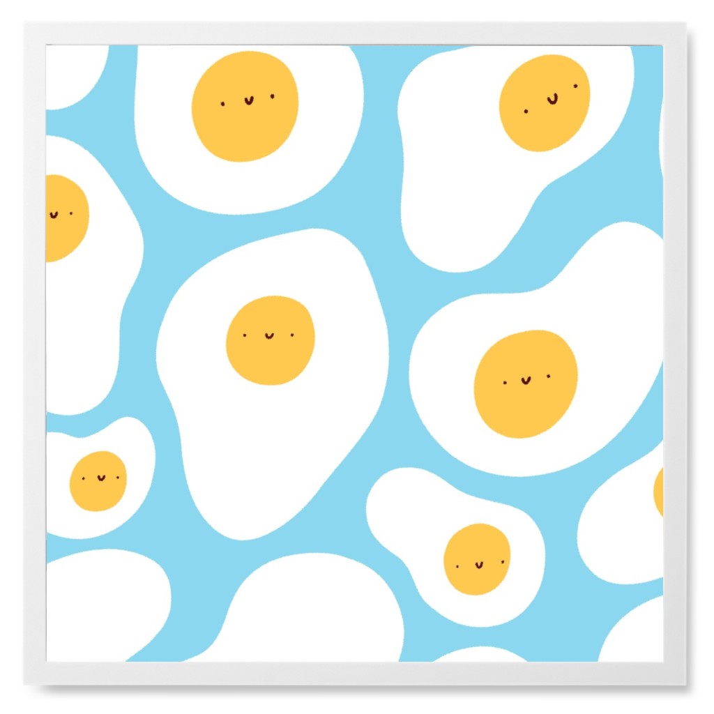 Cute Fried Eggs - Blue Photo Tile, White, Framed, 8x8, Blue