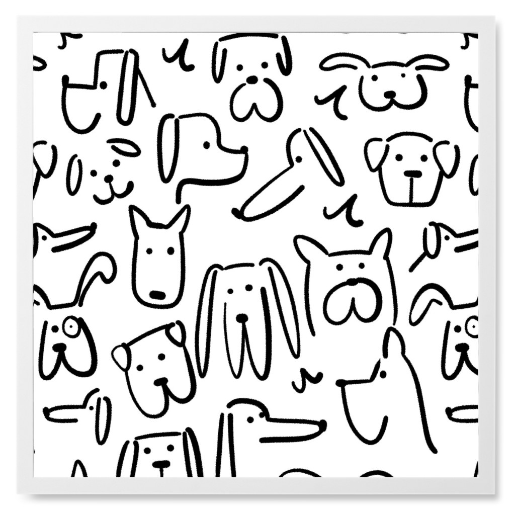 Playful Pups - Black and White Photo Tile, White, Framed, 8x8, White