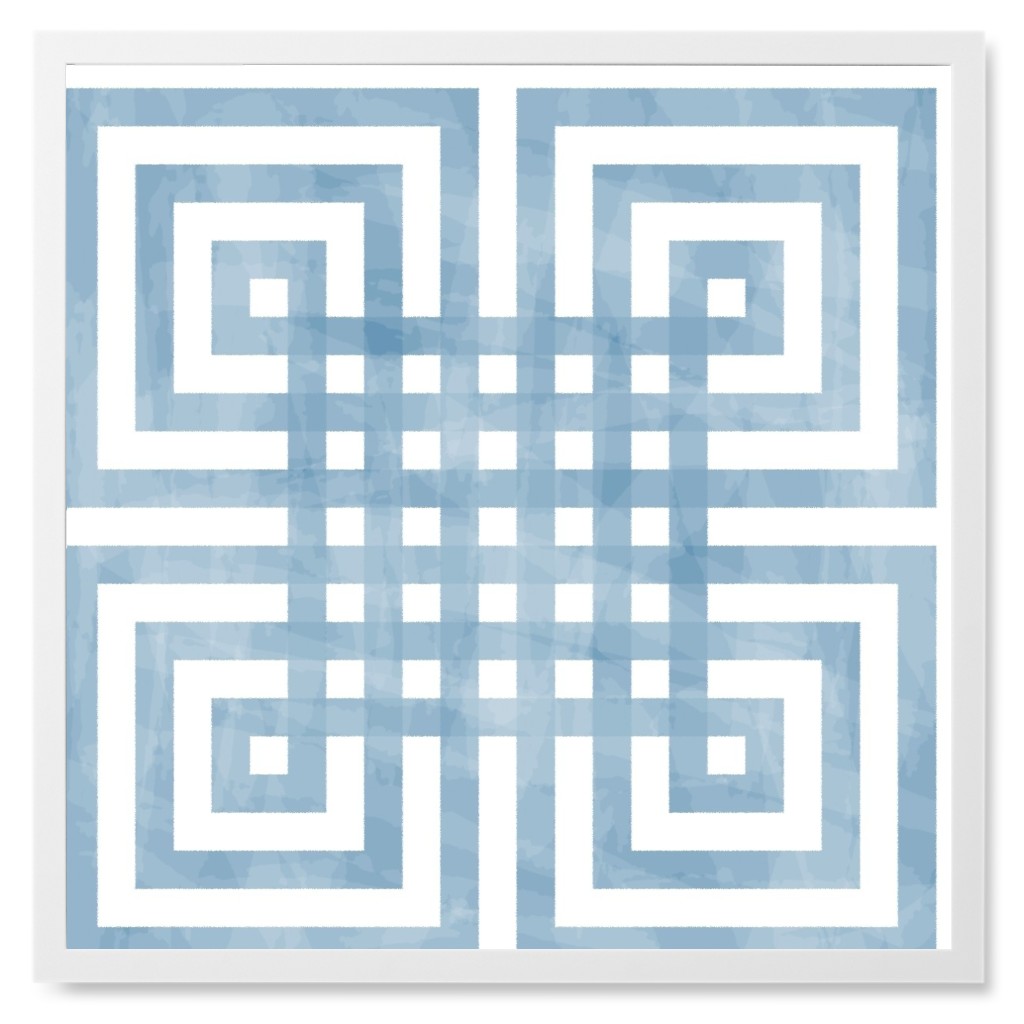 Square Grid - Blue Photo Tile, White, Framed, 8x8, Blue, True Blue