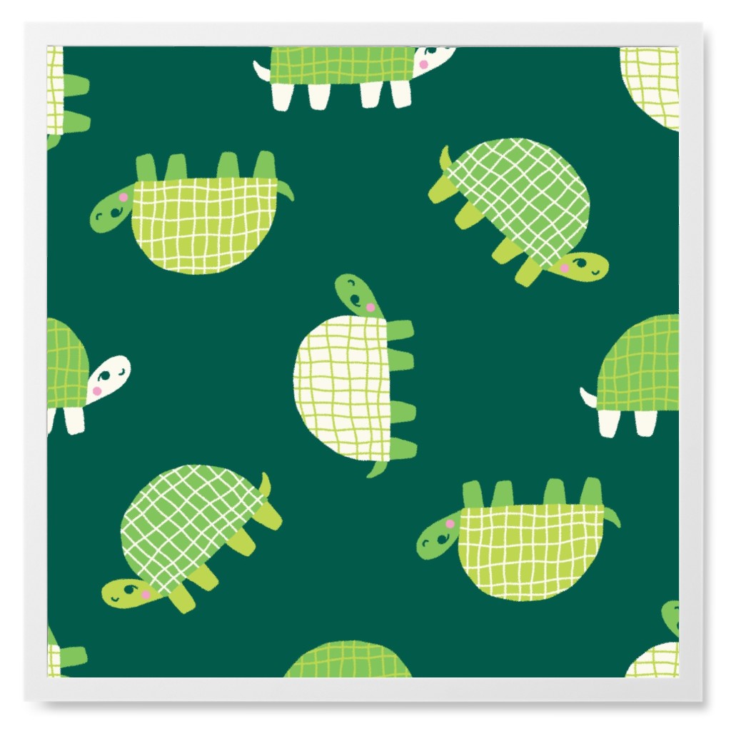 Turtles - Green Photo Tile, White, Framed, 8x8, Green, Classic Green