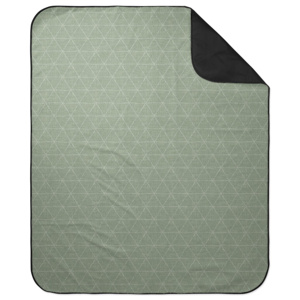 Boho Triangles - Sage Picnic Blanket, Green