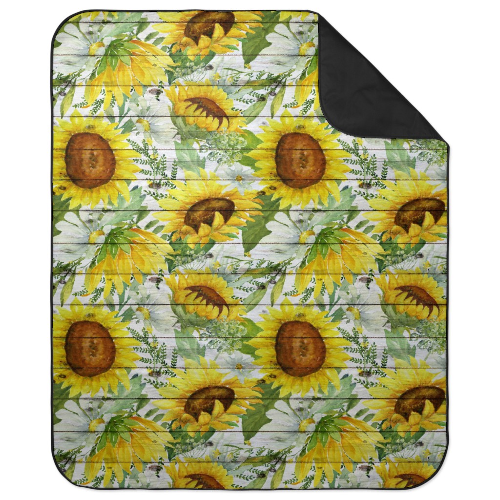 Watercolor Sunflowers and Daisies - Multi Picnic Blanket, Multicolor