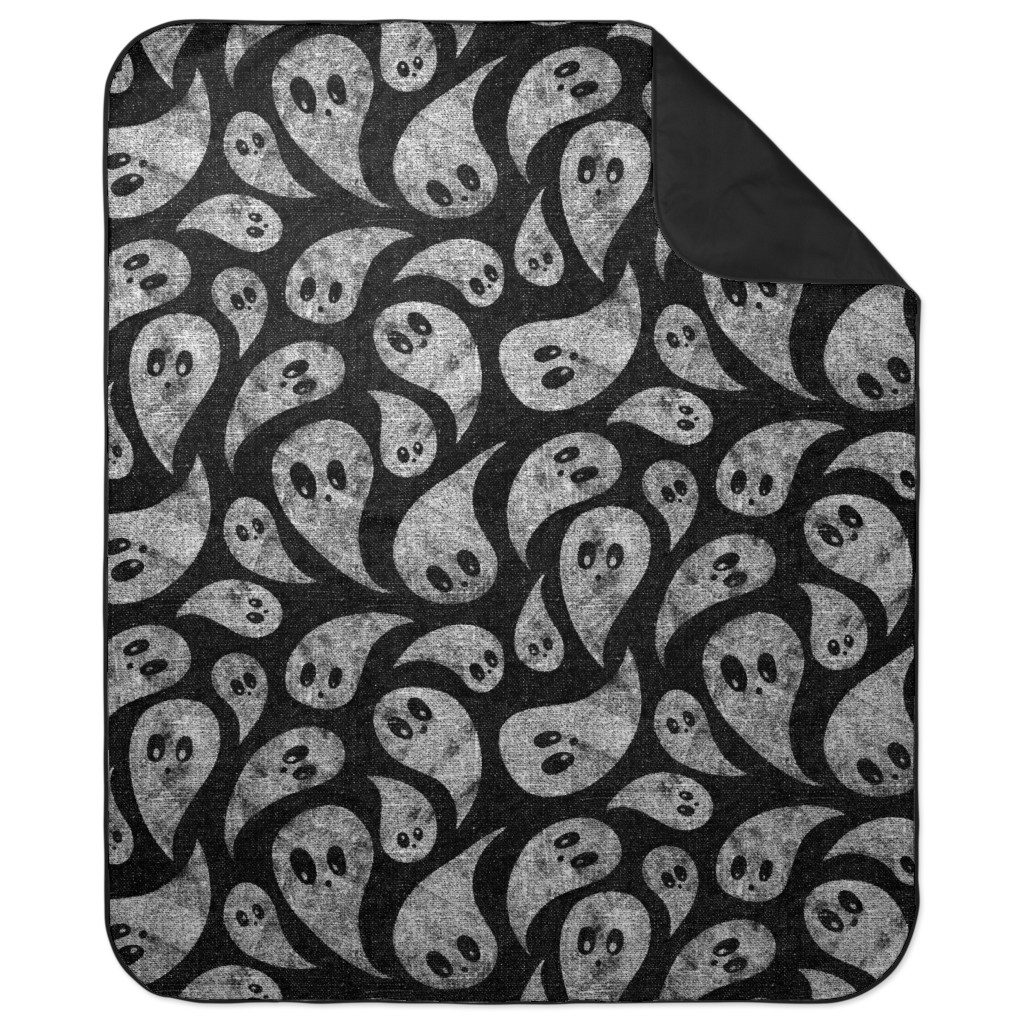 Spooky Ghosts - Black Picnic Blanket, Black