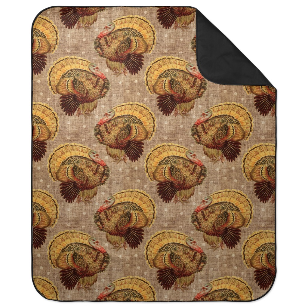 Vintage Turkey - Burlap Picnic Blanket, Brown, Brown