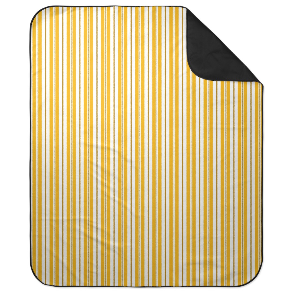 Gold White and Brown Stripes Picnic Blanket, Yellow