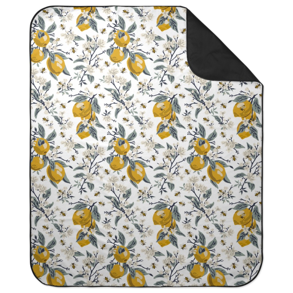 Bees & Lemons Picnic Blanket, Yellow, Antique White